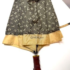 Vintage Givenchy Designer Umbrella Wooden Handle Logo